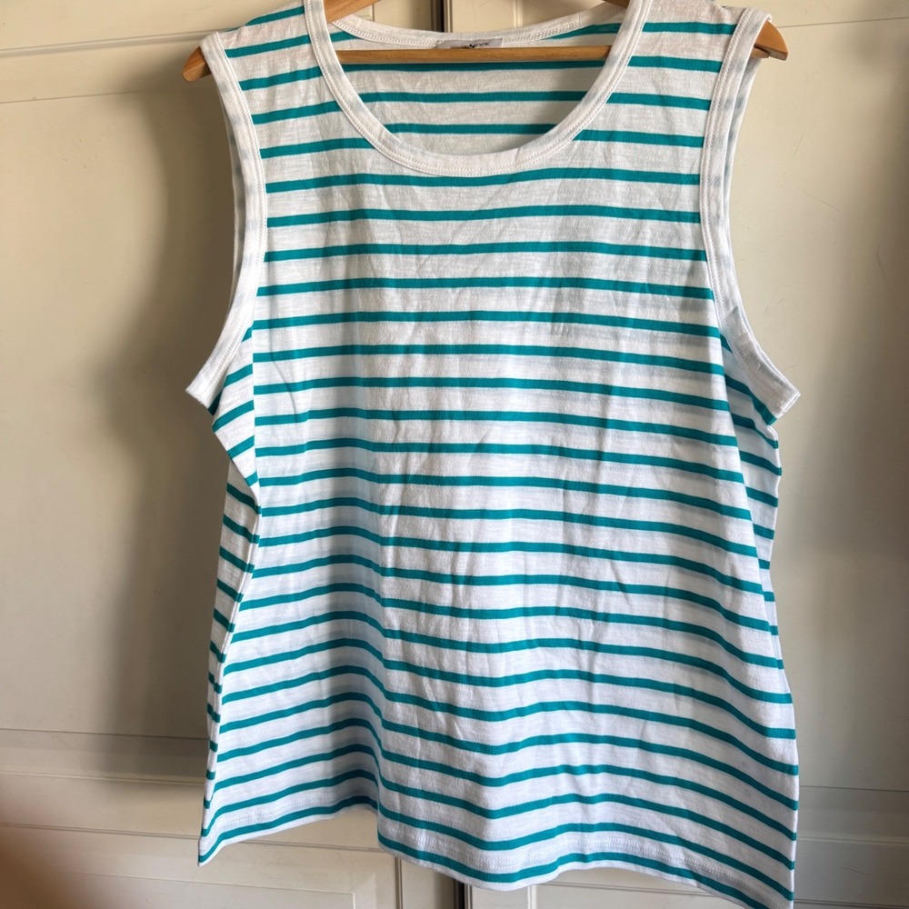 Evereve White and Teal Striped Tank Top